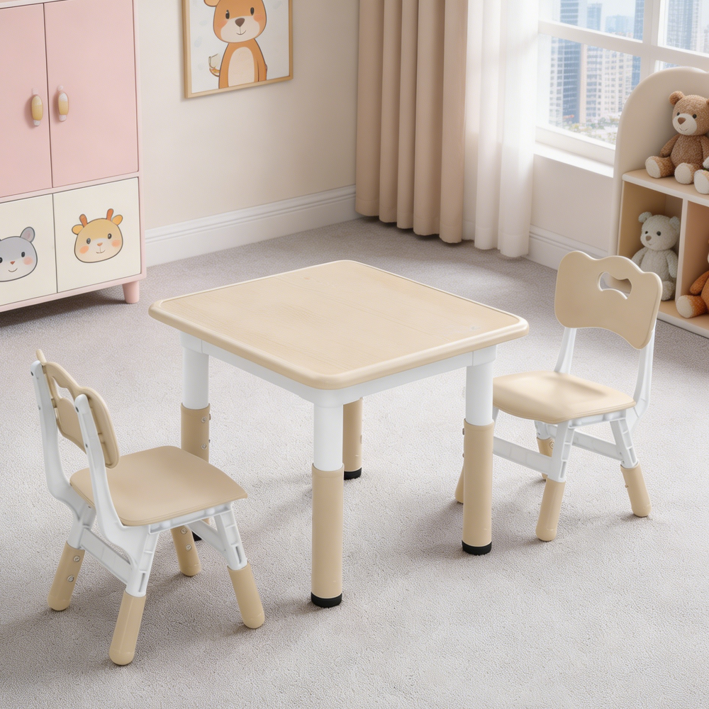 Height-Adjustable Non-Slip Kids Table and 2 Chairs Wipe-Clean