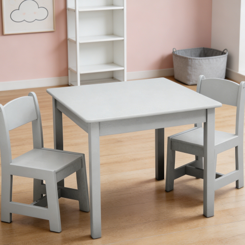 Bianca White Wood Kids Table and 2 Chairs Set