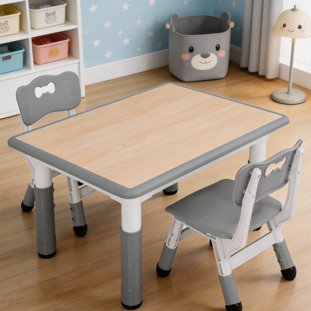 Height-Adjustable Plastic Kids Table and 2 Chairs Set