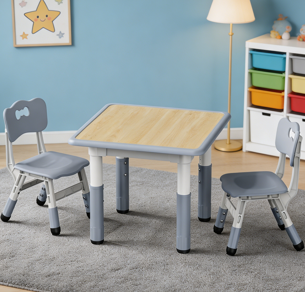 Height-Adjustable Graffiti Desktop Kids Table and 2 Chairs Set